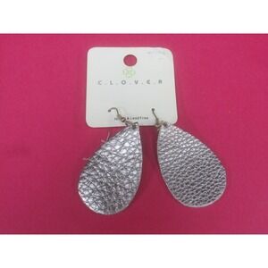 C.L.O.V.E.R Earrings Silver Faux Leather Teardrop Dangle Drop Hook Womens Boho
